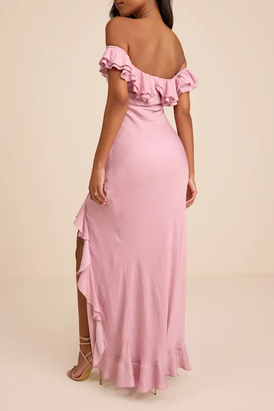 Eloisa Lilac Satin Off-the-Shoulder Maxi Dress sold by Lulus product image thumbnail 3