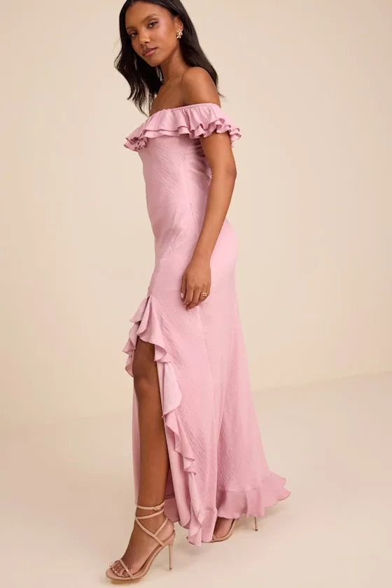 Eloisa Lilac Satin Off-the-Shoulder Maxi Dress sold by Lulus product image thumbnail 4