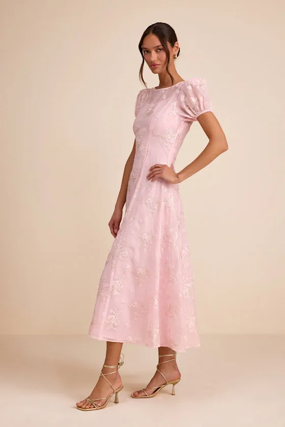 Elfrieda Blush Floral Embroidered Puff Sleeve Midi Dress sold by Lulus product image thumbnail 4
