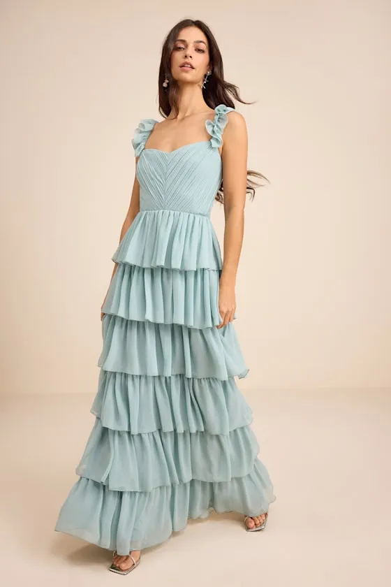 Alba Light Blue Ruffled Tiered Maxi Dress sold by Lulus