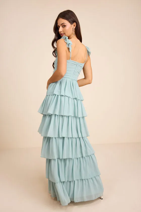 Alba Light Blue Ruffled Tiered Maxi Dress sold by Lulus product image thumbnail 3