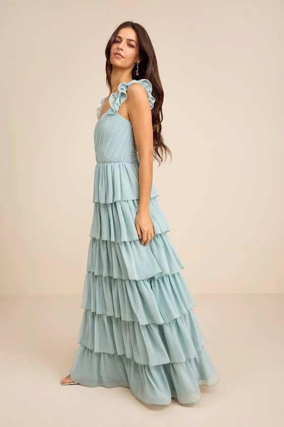 Alba Light Blue Ruffled Tiered Maxi Dress sold by Lulus product image thumbnail 4