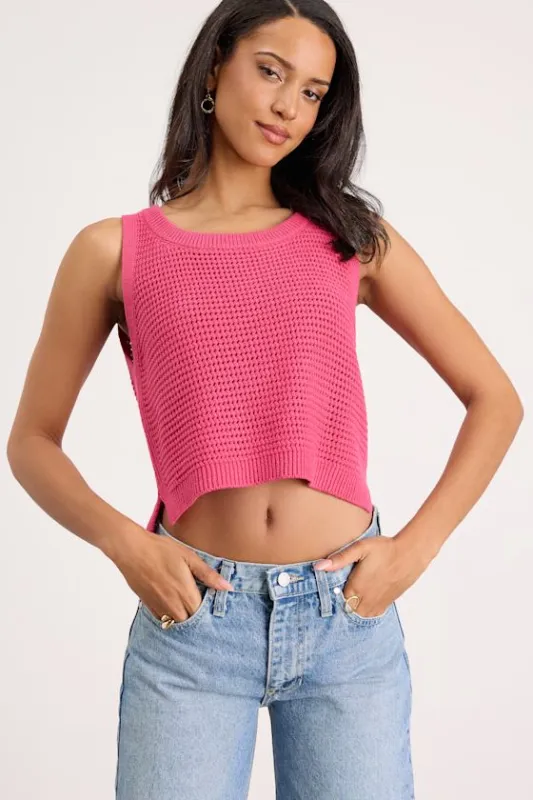 Get the Look Hot Pink Loose Knit Sweater Tank Top made by Lulus