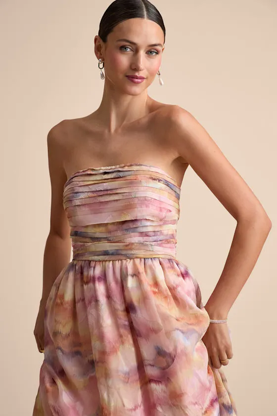 Mykala Light Pink Abstract Pleated Strapless Maxi Dress sold by Lulus product image thumbnail 2