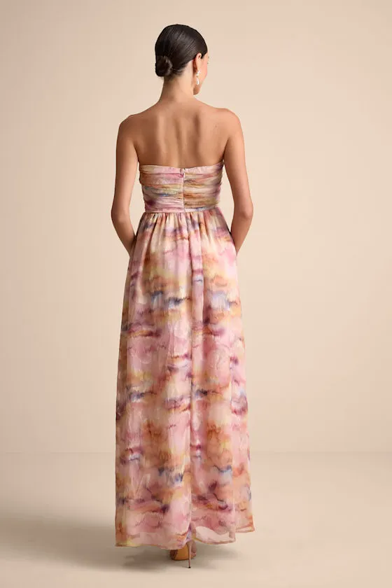 Mykala Light Pink Abstract Pleated Strapless Maxi Dress sold by Lulus product image thumbnail 3