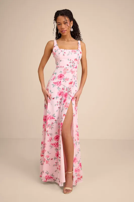 Remarkable Arrival Light Pink Floral Sleeveless Maxi Dress made by Lulus