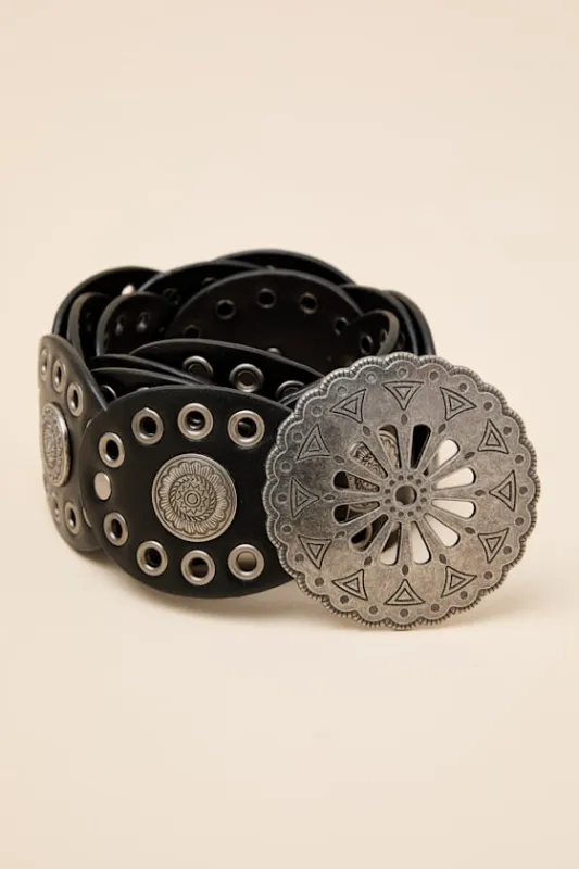 Emmylou Black Chunky Concho Belt made by Lulus