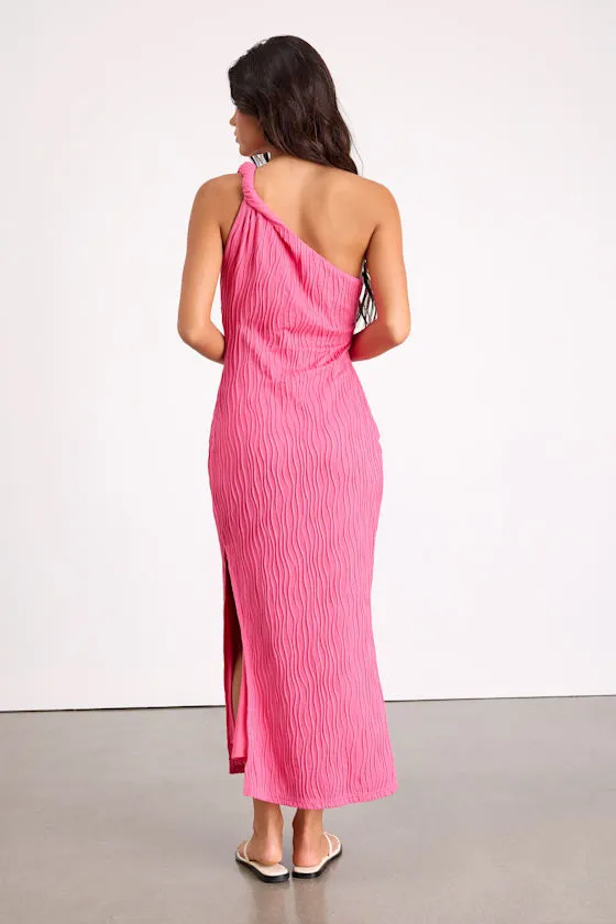 Aristea Fuchsia Textured One-Shoulder Midi Dress sold by Lulus product image thumbnail 3