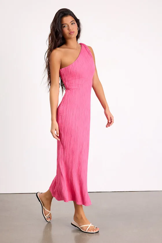 Aristea Fuchsia Textured One-Shoulder Midi Dress sold by Lulus product image thumbnail 4