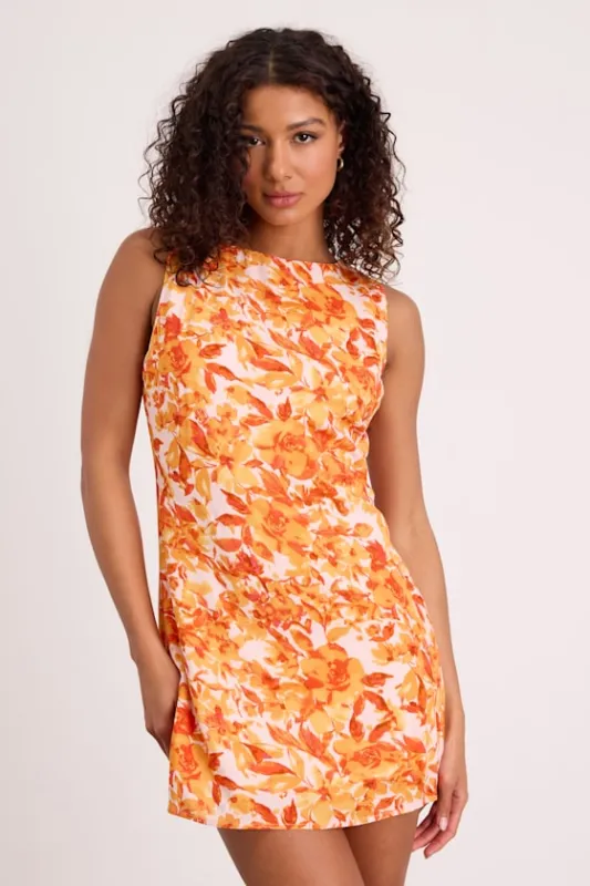 Alyvia Orange and White Floral Sleeveless Mini Dress made by Lulus