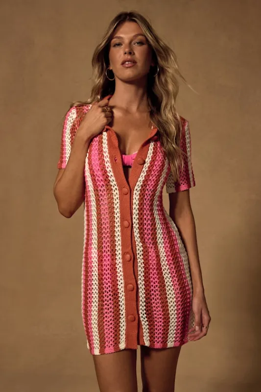 Skylar Pink Multi Striped Crochet Swim Cover-Up sold by Lulus