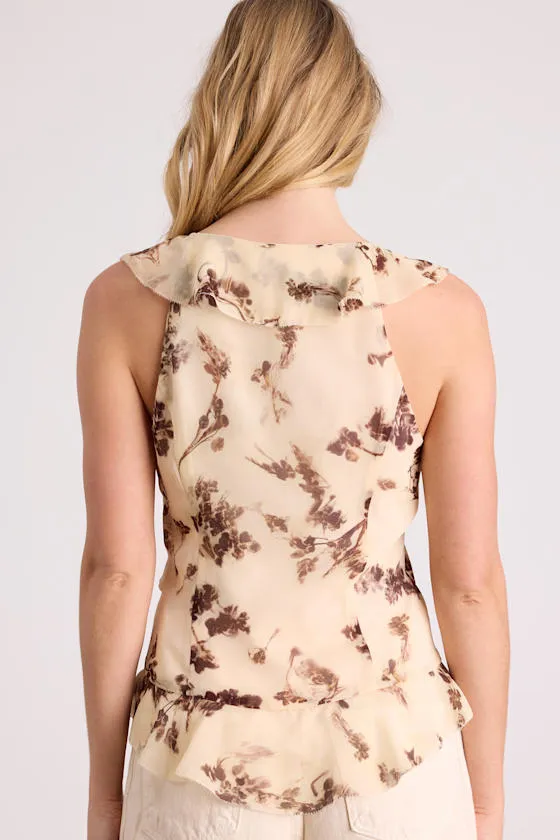 Ivanna Cream Floral Ruffled Tie-Front Tank Top sold by Lulus product image thumbnail 2
