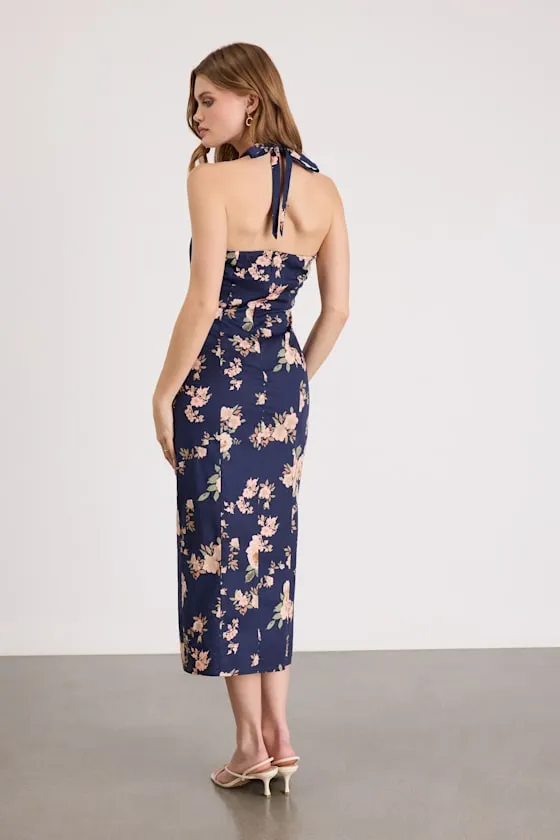 Arrosa Navy Floral Halter Midi Dress sold by Lulus product image thumbnail 3