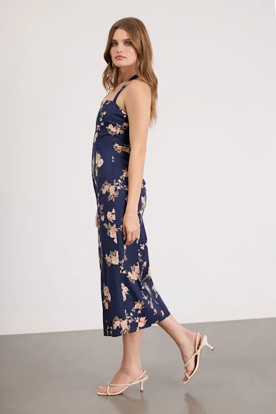 Arrosa Navy Floral Halter Midi Dress sold by Lulus product image thumbnail 4