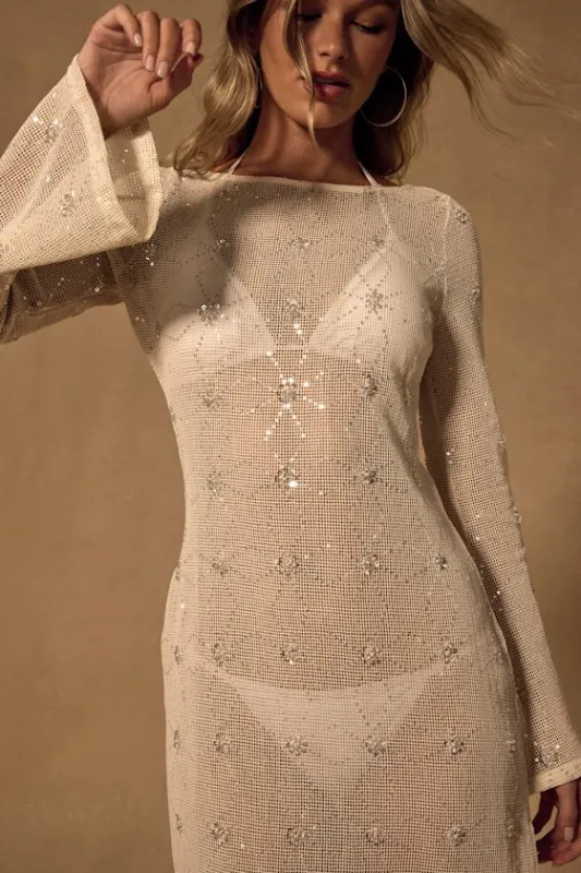 Sunbeam Cream Crochet Sequin Maxi Swim Cover-Up made by Lulus