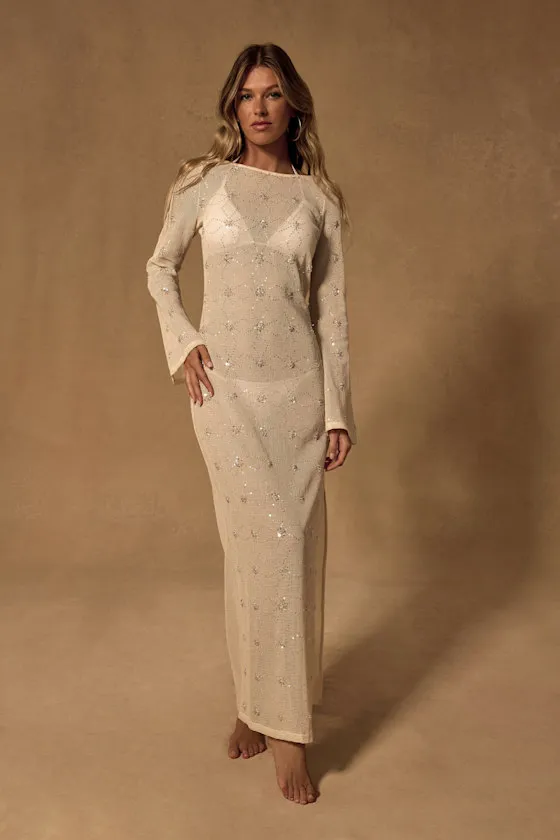 Sunbeam Cream Crochet Sequin Maxi Swim Cover-Up sold by Lulus product image thumbnail 2