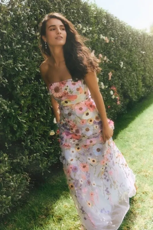 Rosario Light Blue Multi 3D Floral Embroidered Maxi Dress made by Lulus