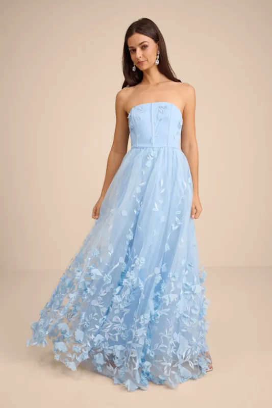 Lynly Light Blue 3D Floral Applique Tulle Maxi Dress sold by Lulus