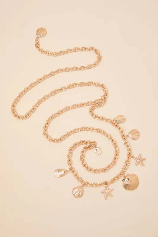 Simnia Gold Seashell Charm Chain Belt made by Lulus