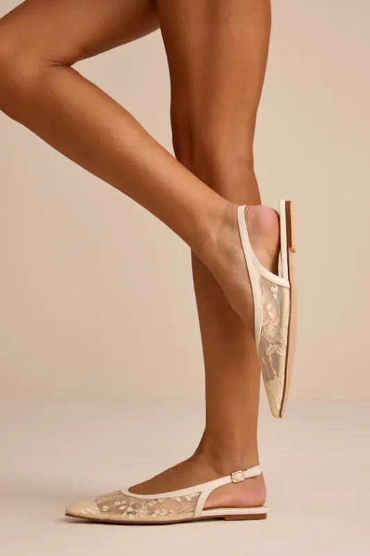 Cepheus Cream Mesh Embroidered Slingback Flats made by Lulus