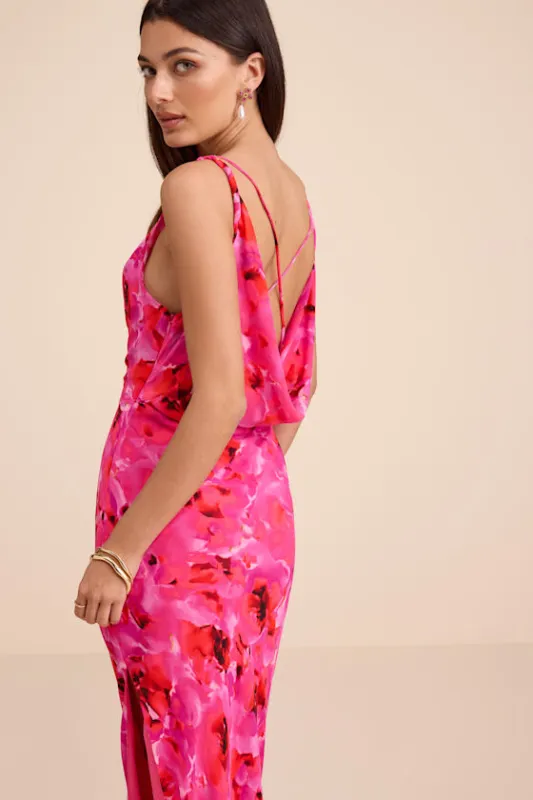 Marlesa Hot Pink Floral Cowl Back Maxi Dress made by Lulus
