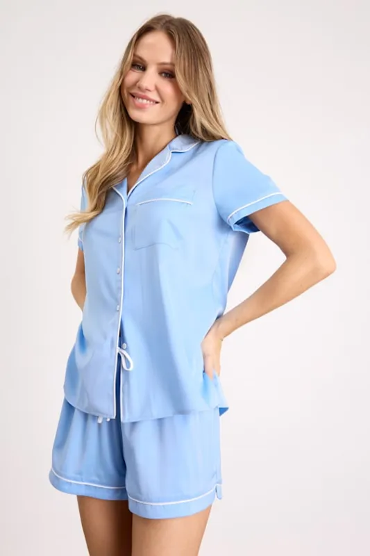 Bestie to Bridesmaid Light Blue Satin Two-Piece Pajama Set made by Lulus
