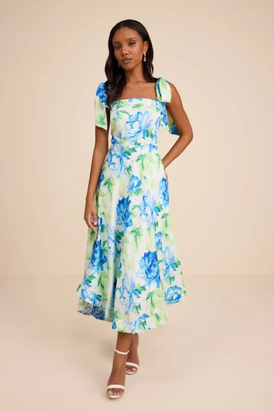 Fleurette Light Green Floral Tie-Strap Midi Dress sold by Lulus