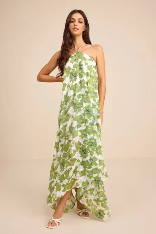 Dezzi Green Multi Floral Halter Shift Maxi Dress made by Lulus
