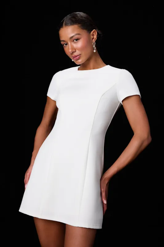 Renetta White Ponte Knit Short Sleeve Mini Dress made by Lulus