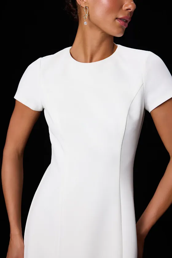 Renetta White Ponte Knit Short Sleeve Mini Dress sold by Lulus product image thumbnail 4