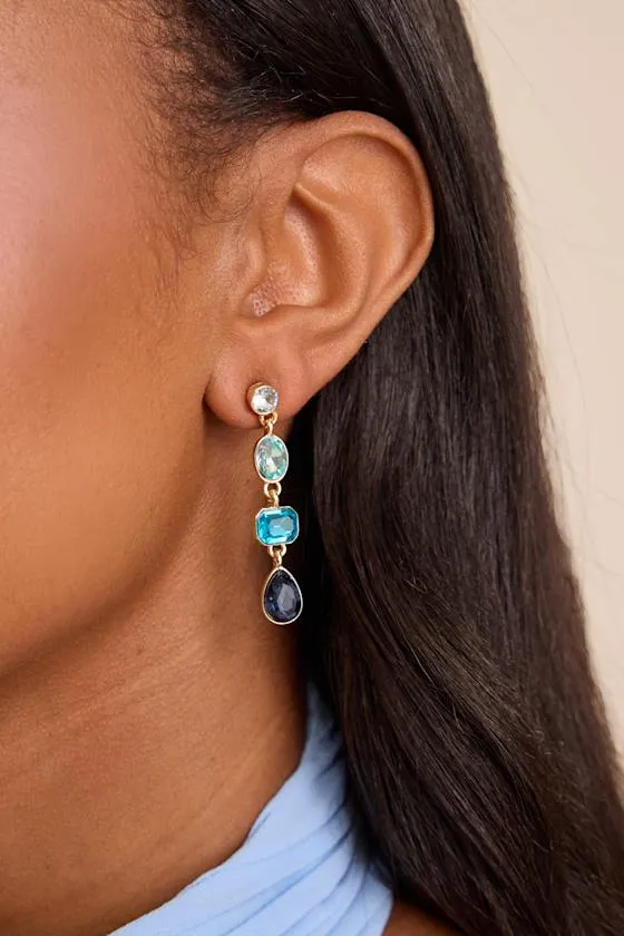 Precise Radiance Blue Rhinestone Drop Earrings sold by Lulus