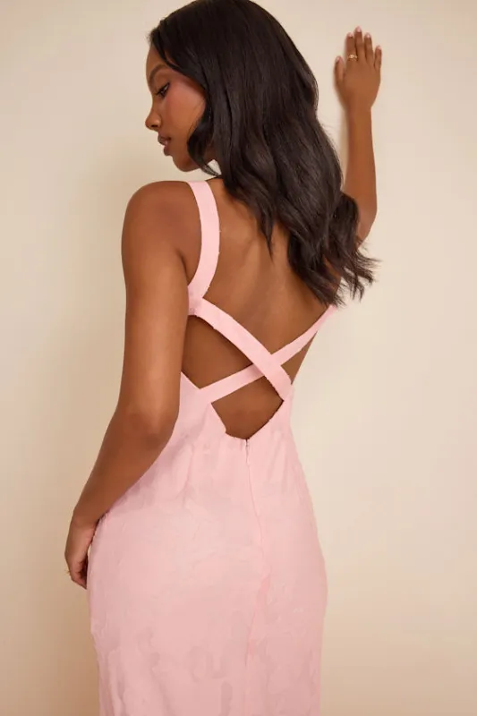 Gracelyn Light Pink Floral Burnout Backless Maxi Dress made by Lulus