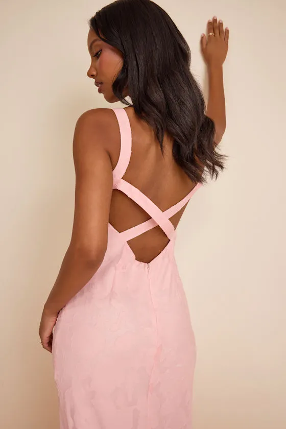 Gracelyn Light Pink Floral Burnout Backless Maxi Dress sold by Lulus