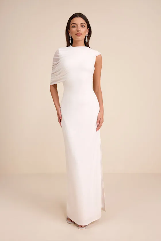 Sutton White Asymmetrical Column Maxi Dress sold by Lulus