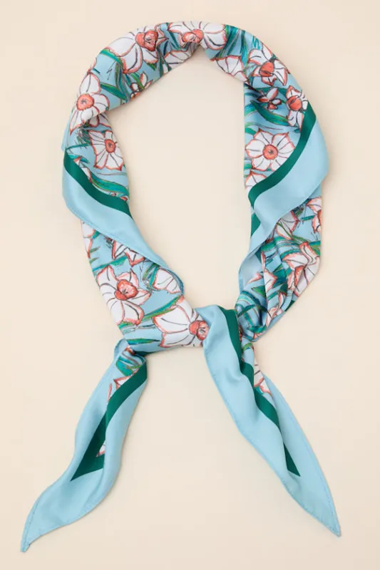 Enid Light Blue Floral Satin Scarf sold by Lulus