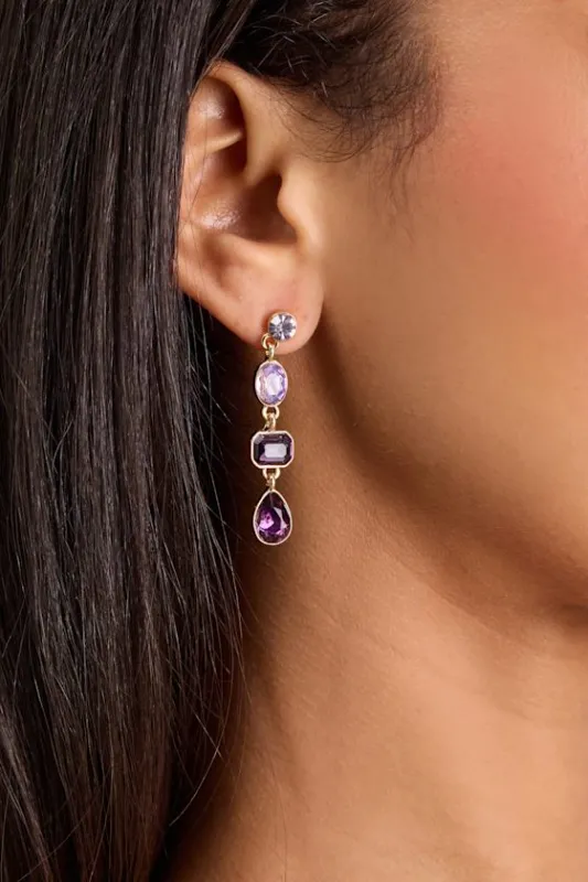 Precise Radiance Purple Rhinestone Drop Earrings made by Lulus
