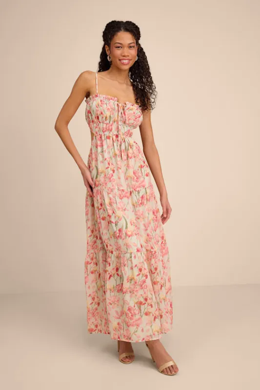 Keiko Sage Multi Floral Tiered Maxi Dress made by Lulus