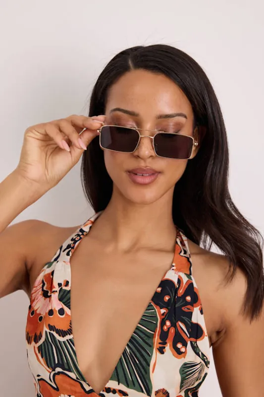 Giovani Gold Small Rectangle Glasses made by Lulus