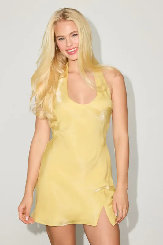 Olandria Yellow Halter Mini Slip Dress sold by Lulus