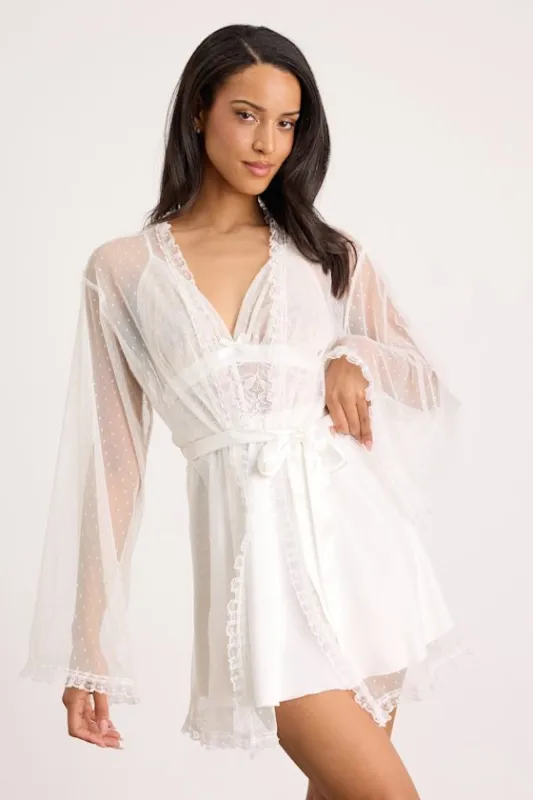 Ambrosia Ivory Sheer Mesh Short Robe sold by Lulus