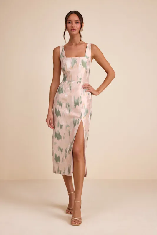 Diani Blush Abstract Jacquard Column Midi Dress made by Lulus