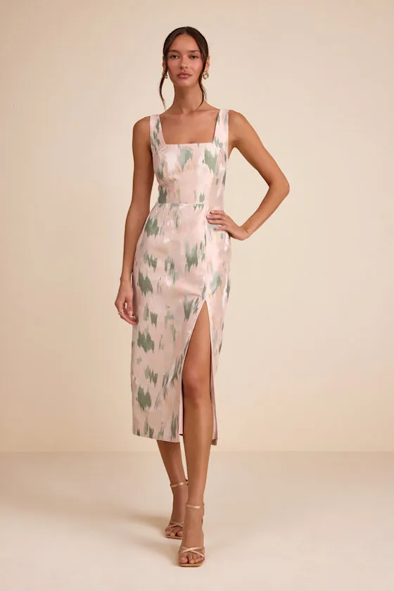 Diani Blush Abstract Jacquard Column Midi Dress sold by Lulus