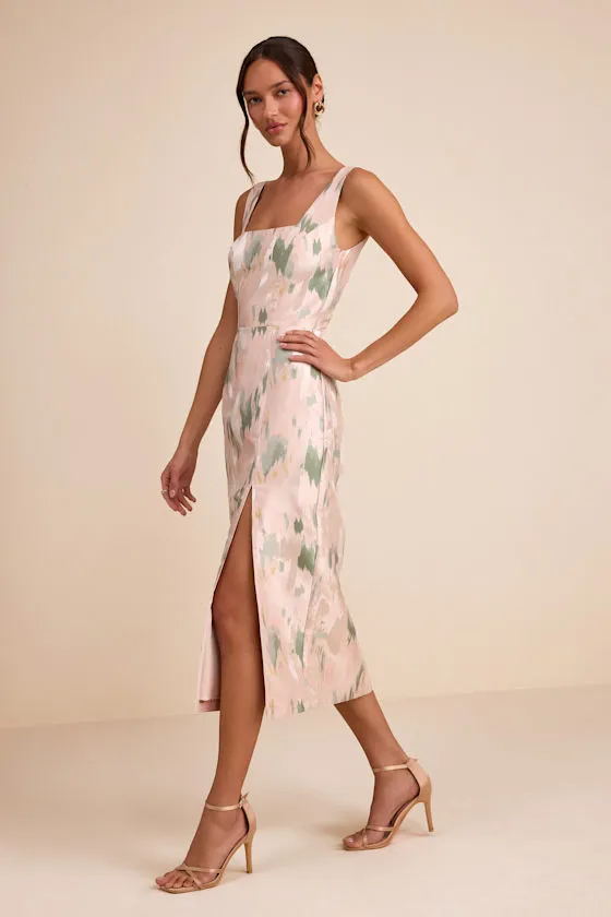 Diani Blush Abstract Jacquard Column Midi Dress sold by Lulus product image thumbnail 4