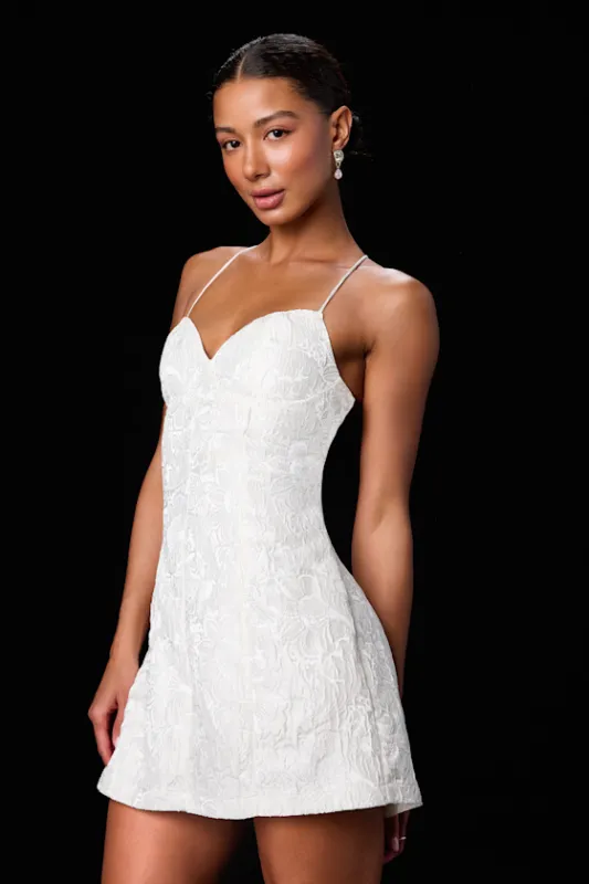 Lucille Ivory Floral Jacquard Lace-Up Mini Dress made by Lulus