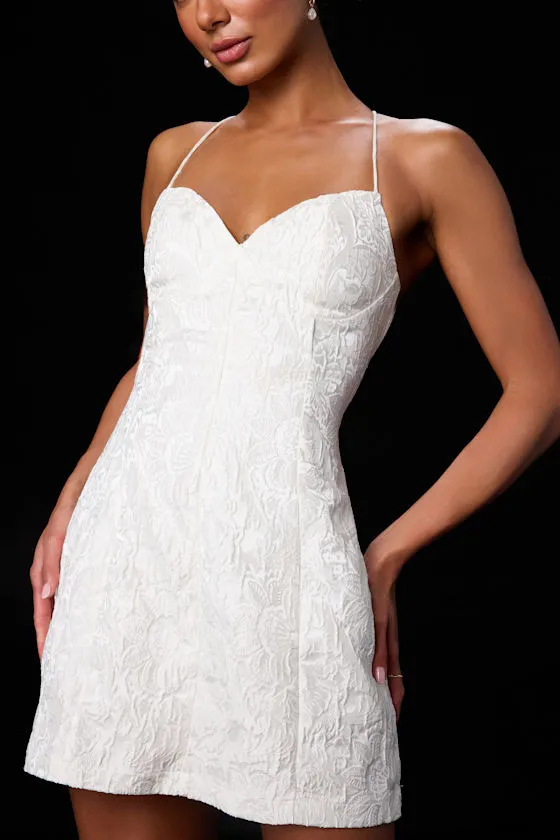 Lucille Ivory Floral Jacquard Lace-Up Mini Dress sold by Lulus product image thumbnail 4