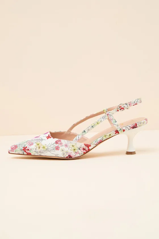 Talia White Floral Pointed-Toe Slingback Pumps sold by Lulus product image thumbnail 2