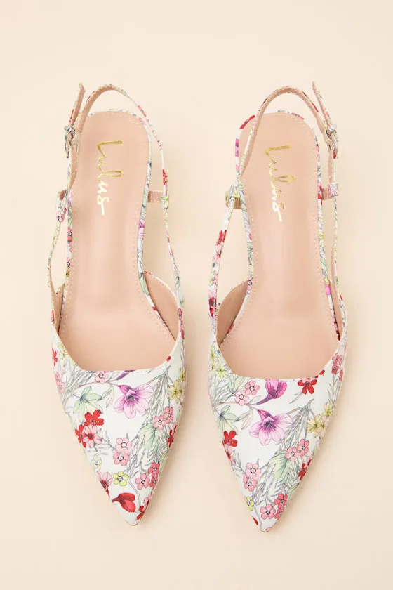 Talia White Floral Pointed-Toe Slingback Pumps sold by Lulus product image thumbnail 4