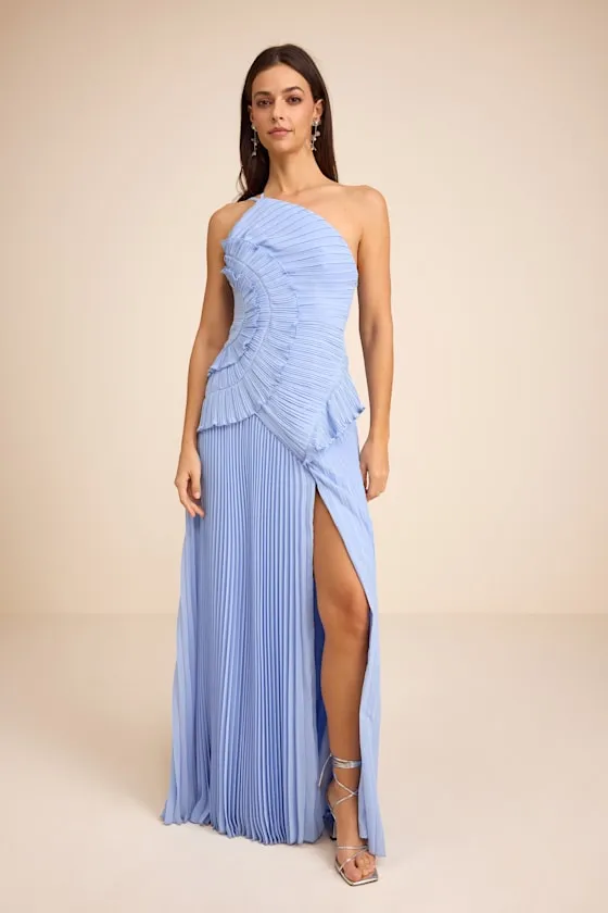 Magdalene Powder Blue Pleated Asymmetrical Maxi Dress sold by Lulus product image thumbnail 2