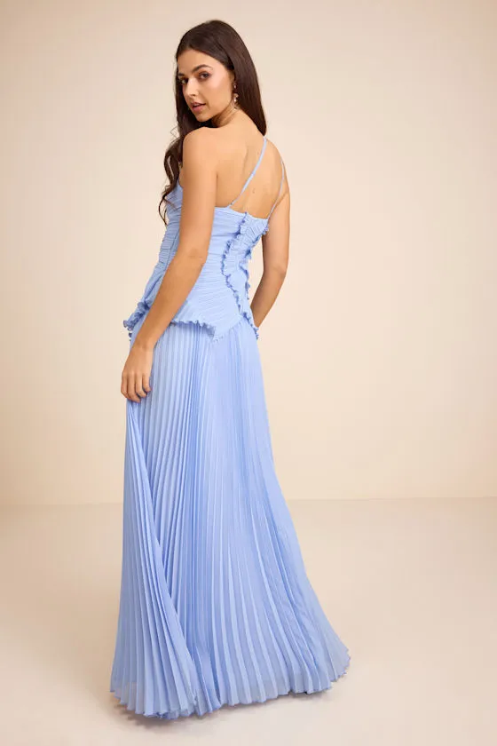 Magdalene Powder Blue Pleated Asymmetrical Maxi Dress sold by Lulus product image thumbnail 4