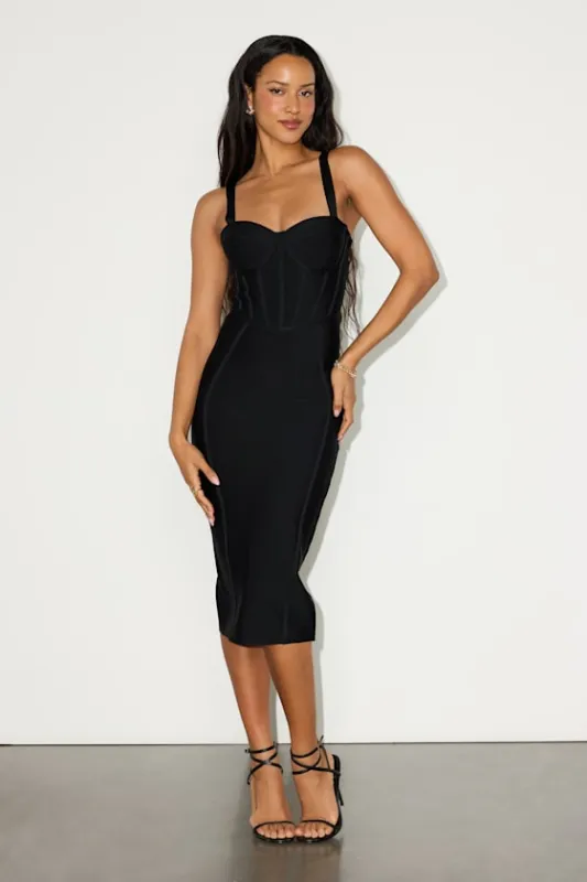 Althea Black Bandage Knit Bodycon Midi Dress made by Lulus